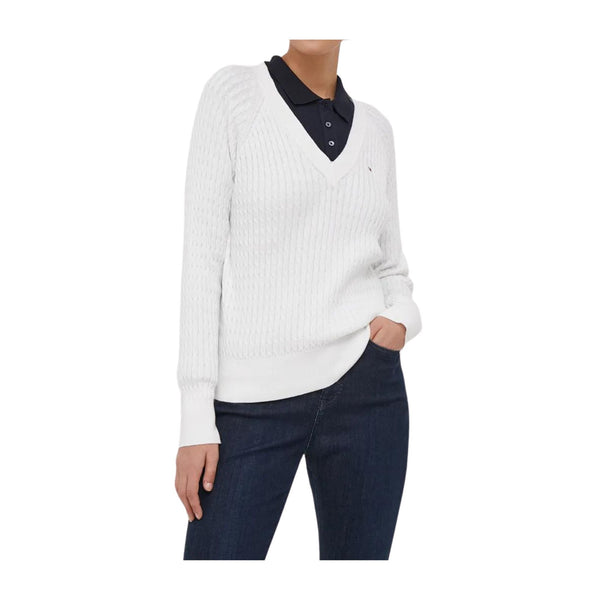 Tommy Hilfiger Pullover Maglia Donna in cotone a trecce Bianco - Francavilla Moda